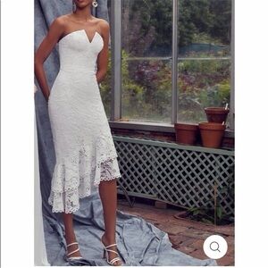 Theia Mika Strapless White Lace Midi Dress size 10